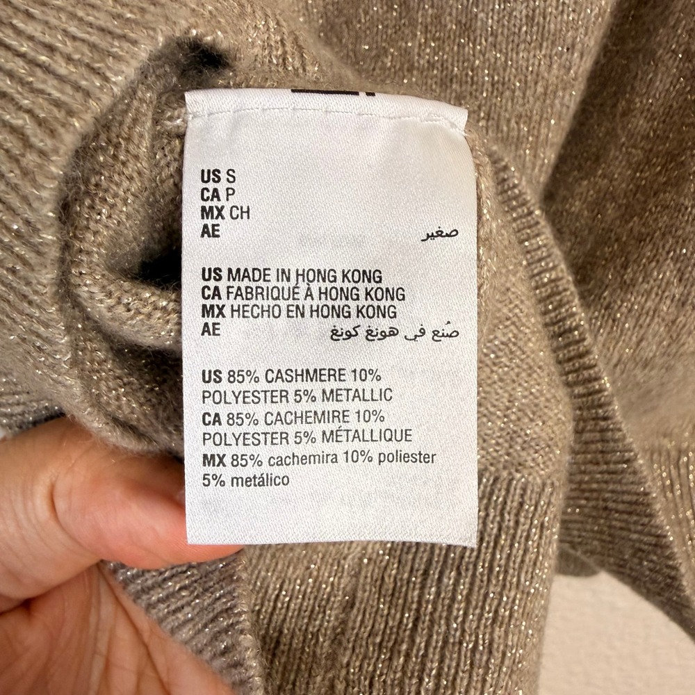 Charter Club Cashmere V-Neck Sweater Womens S Champagne Gold Minimalist Shimmer - Picture 3 of 8